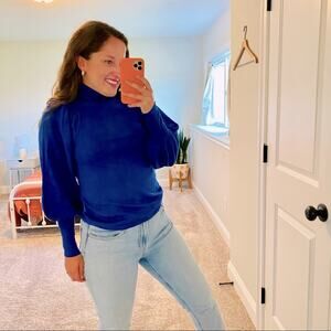 NWT APIECE APART Royal Blue Wool Silk Balloon Sleeve Sweater Small